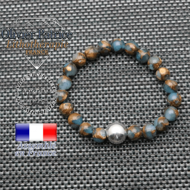 Bracelet bornite bleu et or et ses 3 boules lisses en argent 925 - boule 12 mm