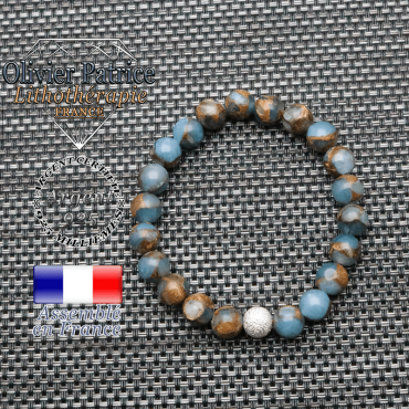 Bracelet bornite bleu et or et boule brillante en argent 925