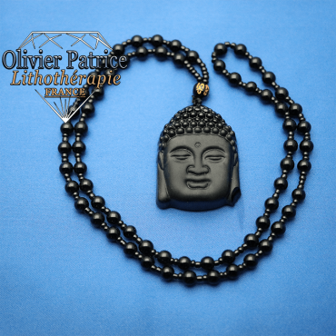 Pendentif obsidienne en tete Bouddha