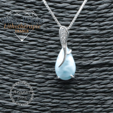 Pendentif goutte d'eau en larimar et argent 925