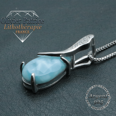 Pendentif goutte d'eau en larimar et argent 925