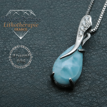 Pendentif goutte d'eau en larimar et argent 925