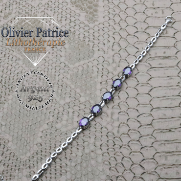 Bracelet 5 pierres d'améthyste et sa chaîne en argent 925