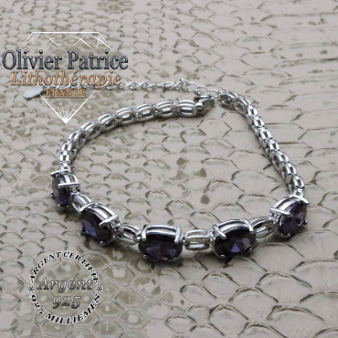 Bracelet 5 pierres d'améthyste et sa chaîne en argent 925