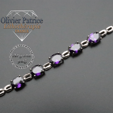 Bracelet 5 pierres d'améthyste et sa chaîne en argent 925