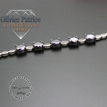 Bracelet 5 pierres d'améthyste et sa chaîne en argent 925