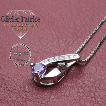 pendentif améthyste en argent 925 en forme de noeud de 8