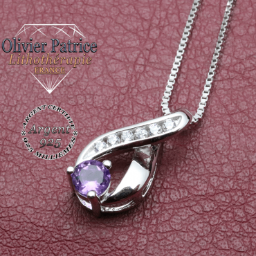 pendentif améthyste en argent 925 en forme de noeud de 8