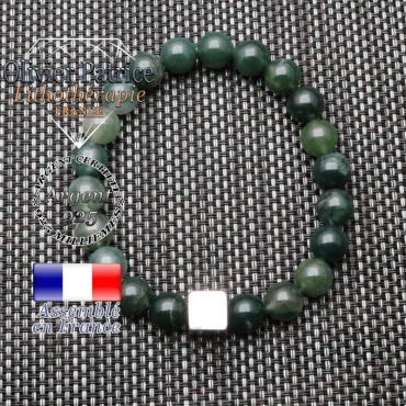 Bracelet agate mousse et son cube en argent 925