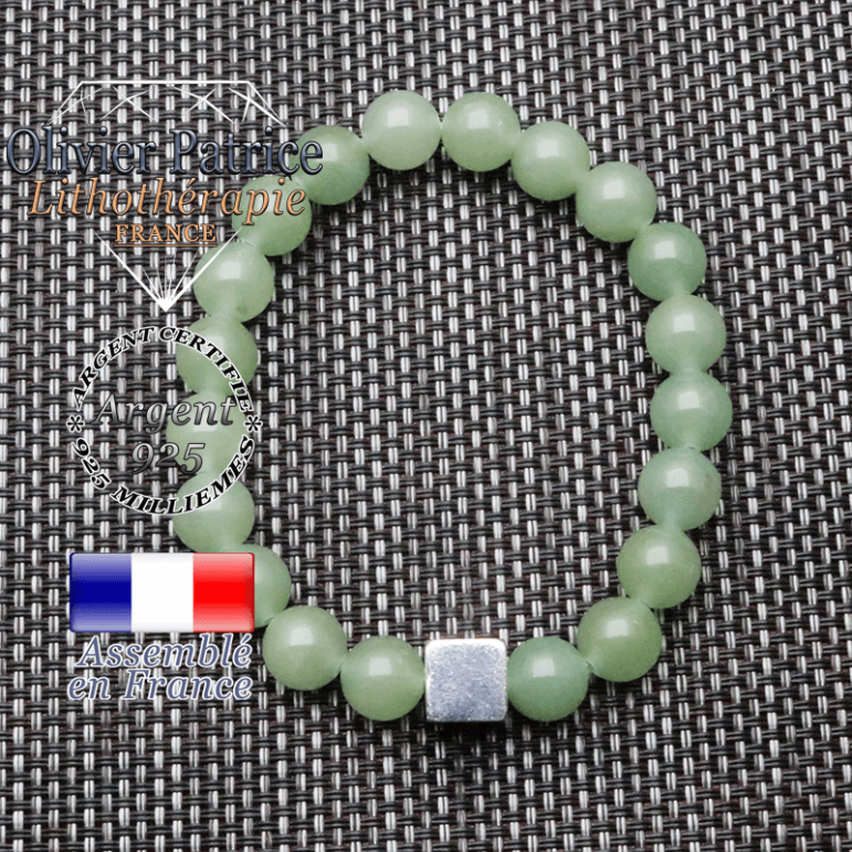 Bracelet aventurine et son cube en argent 925