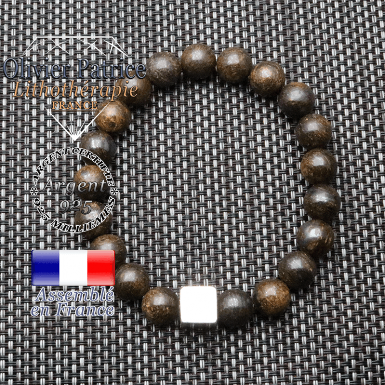 Bracelet bronzite et son cube en argent 925