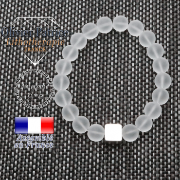Bracelet cristal de roche opaque et son cube en argent