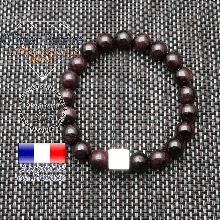 Bracelet grenat et son cube en argent 925