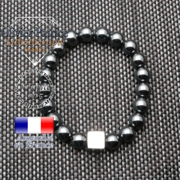 Bracelet hématite et son cube en argent 925