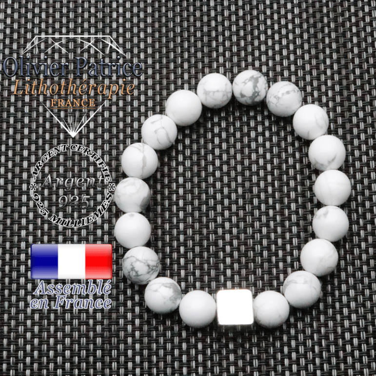 Bracelet howlite et son cube en argent 925