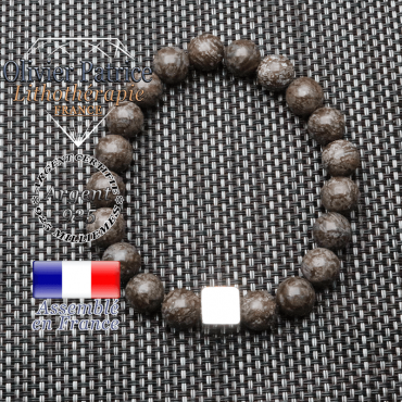 Bracelet obsidienne neige brune et son cube en argent 925