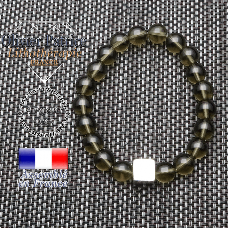 Bracelet quartz fumé et son cube en argent 925