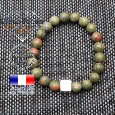 Bracelet unakite et son cube en argent 925