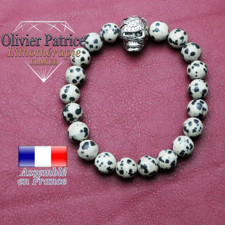bracelet homme en jaspe dalmatien pierre naturelle en 10 mm