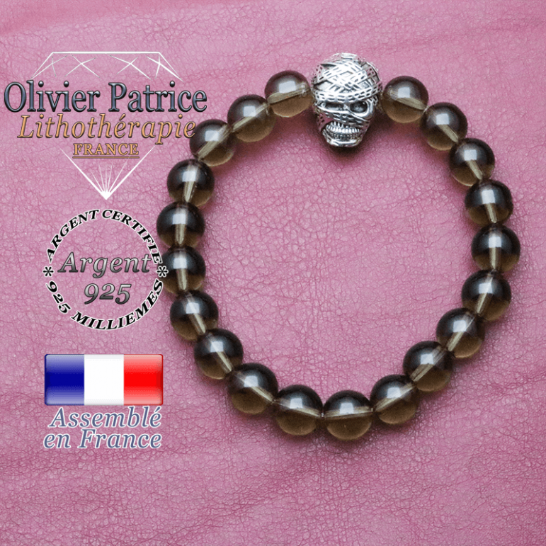 bracelet homme en quartz-fumé  pierre naturelle en 10 mm