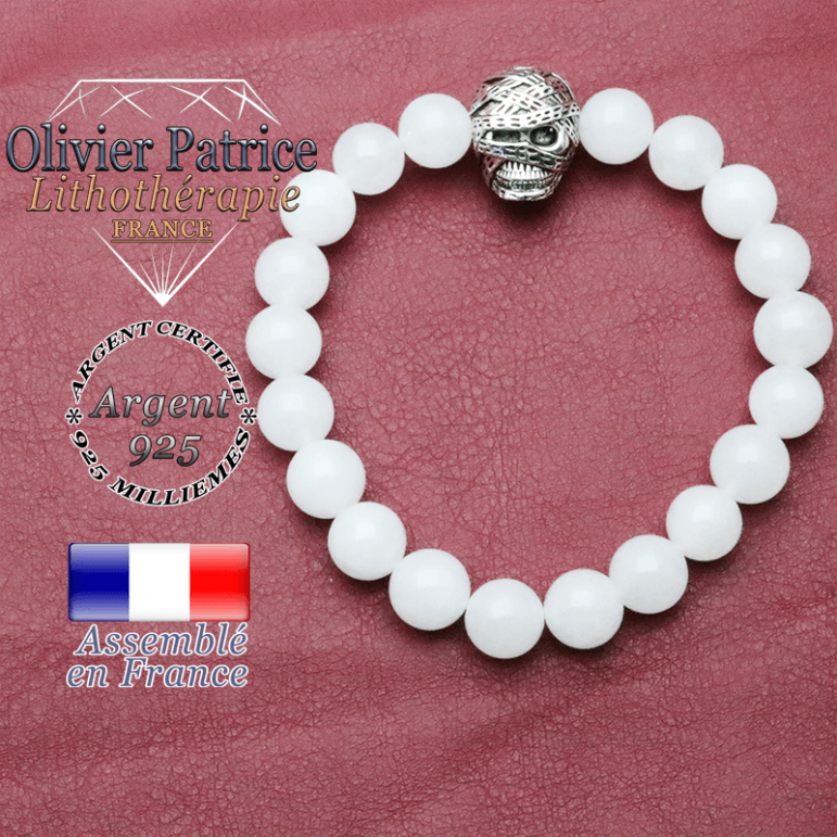 bracelet homme en nacre blanc  pierre naturelle en 10 mm