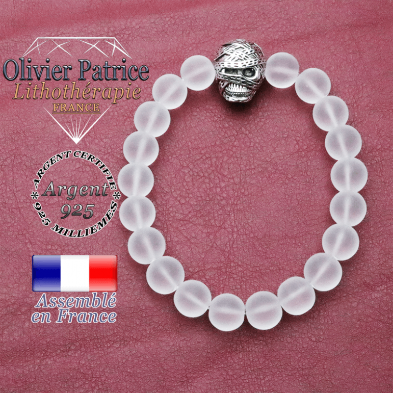 bracelet homme en cristal de roche opaque pierre naturelle en 10 mm