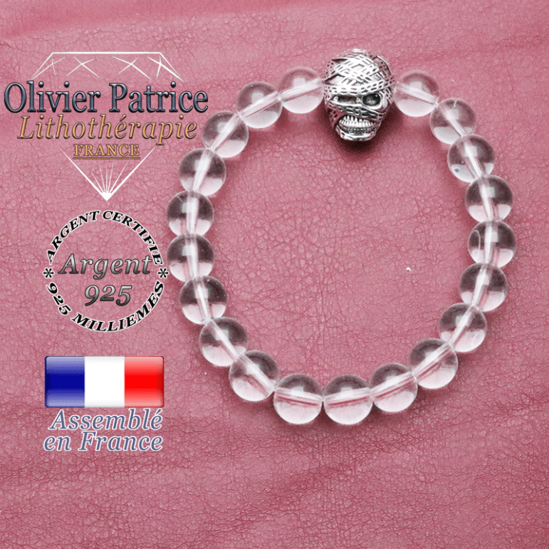 bracelet homme en cristal de roche pierre naturelle en 10 mm