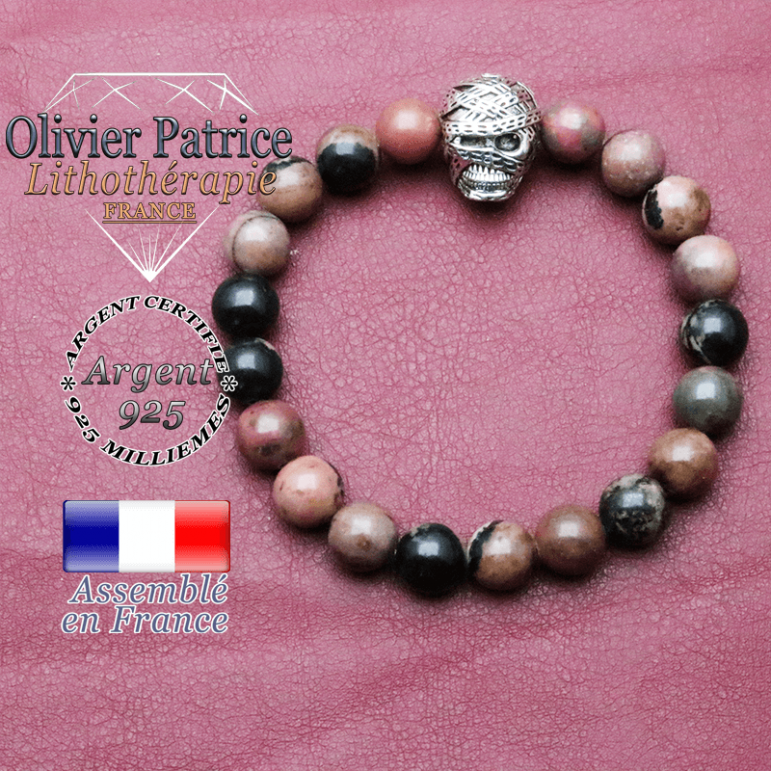 bracelet homme en rhodonite pierre naturelle en 10 mm
