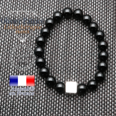 Bracelet onyx et son cube en argent 925 pour messieurs