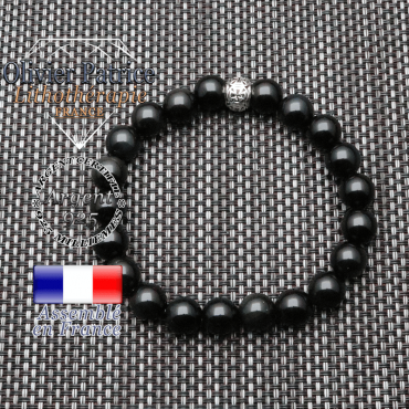 Bracelet onyx et boule croix en argent 925 pour messieurs